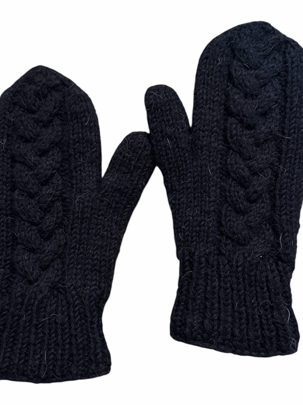 Nepalese Wool Cable Knit Mittens Women's S/M Black Fleece Lined Winter Cozy VGUC